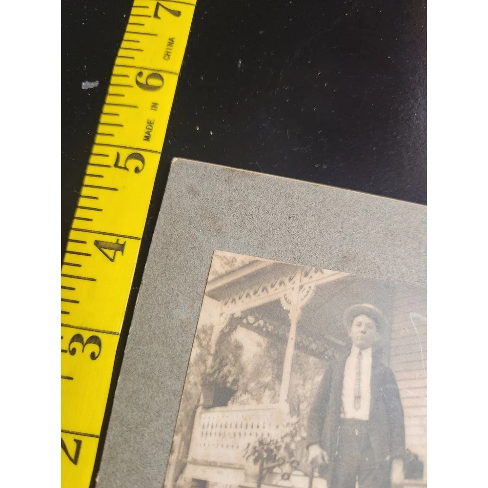 Antique Mounted Photo Man with Cane on Porch House Snapshot Americana 1910s
